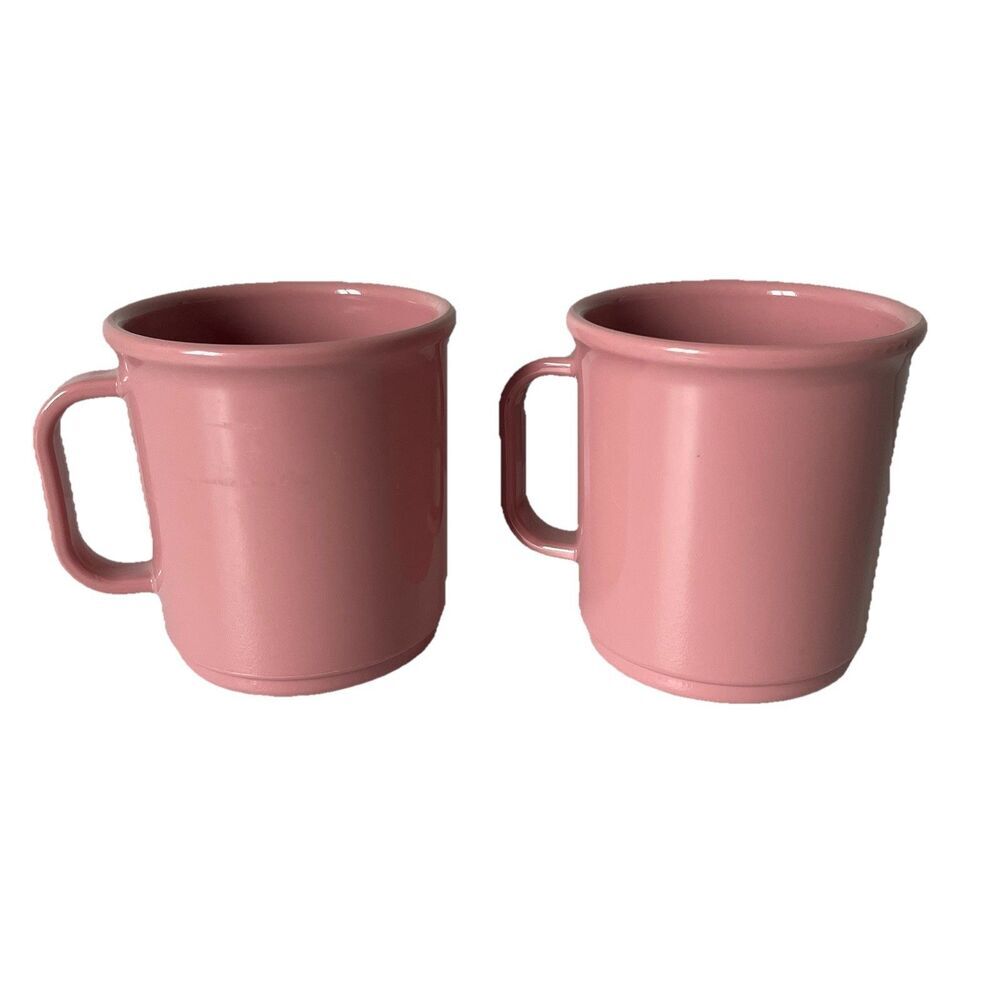 Vintage Rubbermaid Pink Mauve 10 oz Melamine Coffee Tea Drink Mugs Cups Set of 2